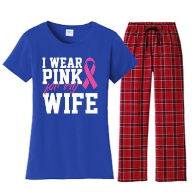 I Wear Pink For My Wife Breast Cancer Month Support Squad Gift Women's Flannel Pajama Set