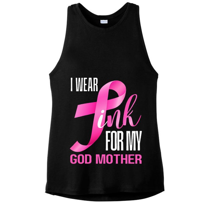 I Wear Pink My God Mother In October Breast Cancer Mom Ladies PosiCharge Tri-Blend Wicking Tank