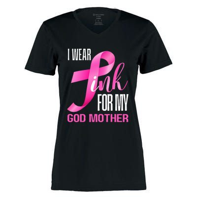 I Wear Pink My God Mother In October Breast Cancer Mom Women's Momentum V-Neck T-Shirt