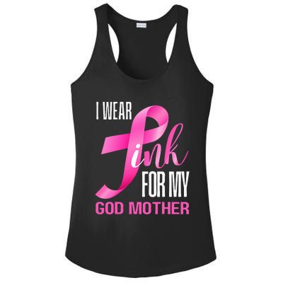 I Wear Pink My God Mother In October Breast Cancer Mom Ladies PosiCharge Competitor Racerback Tank