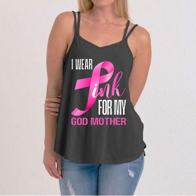 I Wear Pink My God Mother In October Breast Cancer Mom Women's Strappy Tank