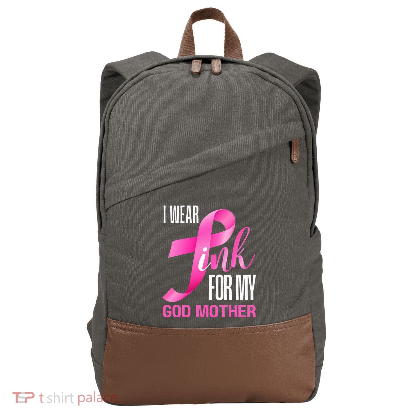 I Wear Pink My God Mother In October Breast Cancer Mom Cotton Canvas Backpack