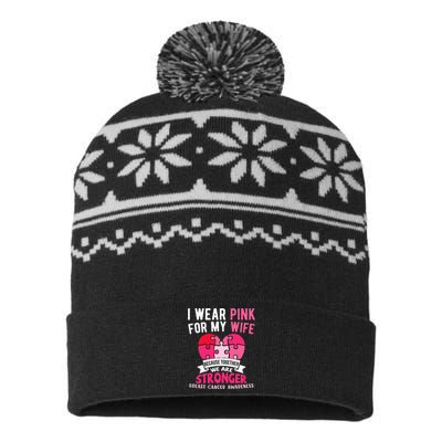 I Wear Pink For My Wife Breast Cancer Awareness Husband USA-Made Snowflake Beanie