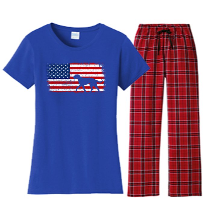 Irish Wolfhound Patriotic American Flag Vintage Cute Gift Women's Flannel Pajama Set