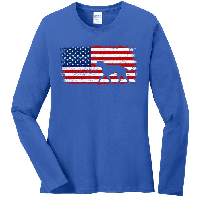 Irish Wolfhound Patriotic American Flag Vintage Cute Gift Ladies Long Sleeve Shirt