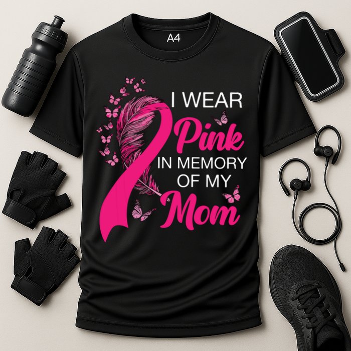 I Wear Pink In Memory Of My Mom Butterfly Breast Cancer Cooling Performance Crew T-Shirt