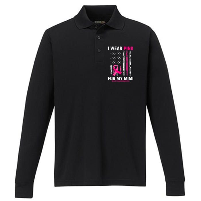 I Wear Pink For My Mimi Pink Ribbon Breast Cancer Awareness Performance Long Sleeve Polo