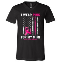 I Wear Pink For My Mimi Pink Ribbon Breast Cancer Awareness V-Neck T-Shirt