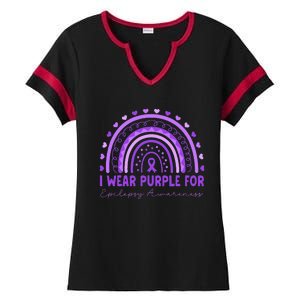 I Wear Purple For Epilepsy Awareness Purple Rainbow Epilepsy Ladies Halftime Notch Neck Tee