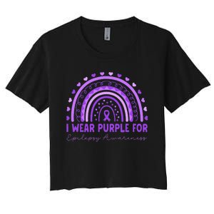 I Wear Purple For Epilepsy Awareness Purple Rainbow Epilepsy Women's Crop Top Tee