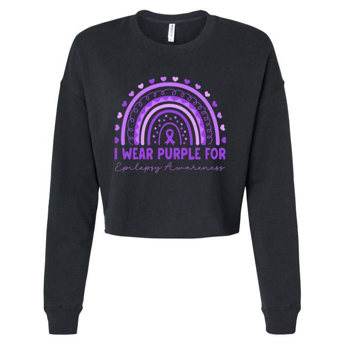 I Wear Purple For Epilepsy Awareness Purple Rainbow Epilepsy Cropped Pullover Crew