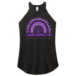 I Wear Purple For Epilepsy Awareness Purple Rainbow Epilepsy Women's Perfect Tri Rocker Tank