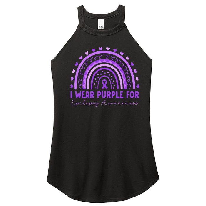 I Wear Purple For Epilepsy Awareness Purple Rainbow Epilepsy Women's Perfect Tri Rocker Tank