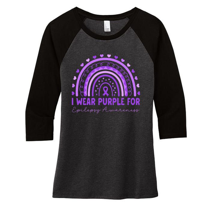 I Wear Purple For Epilepsy Awareness Purple Rainbow Epilepsy Women's Tri-Blend 3/4-Sleeve Raglan Shirt