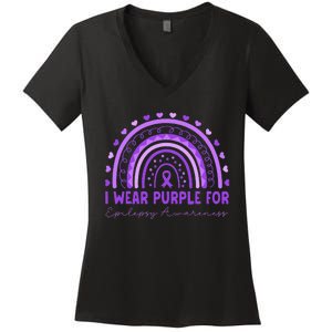 I Wear Purple For Epilepsy Awareness Purple Rainbow Epilepsy Women's V-Neck T-Shirt