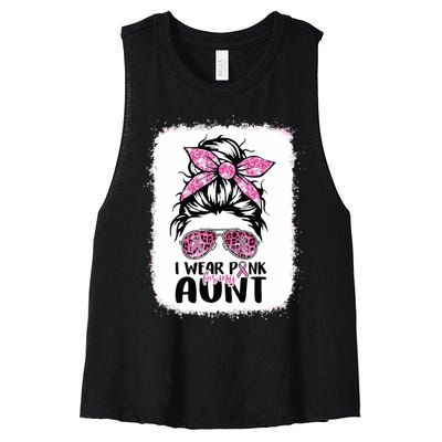 I Wear Pink For My Aunt Messy Bun Breast Cancer Awareness Women's Racerback Cropped Tank