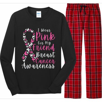 I Wear Pink For My Friend Breast Cancer Awareness Support Long Sleeve Pajama Set