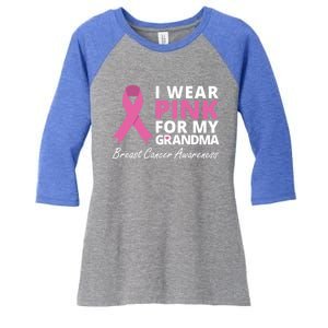 I Wear Pink For My Grandma Gift Ribbon Family Love Women's Tri-Blend 3/4-Sleeve Raglan Shirt