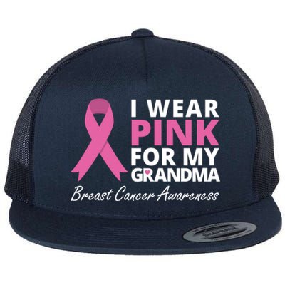 I Wear Pink For My Grandma Gift Ribbon Family Love Flat Bill Trucker Hat