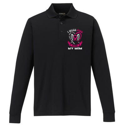 I Wear Pink In Memory Of My Mom Breast Cancer Awareness Gift Performance Long Sleeve Polo