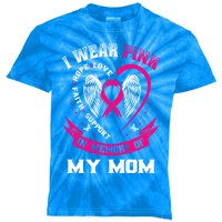 I Wear Pink In Memory Of My Mom Breast Cancer Awareness Gift Kids Tie-Dye T-Shirt