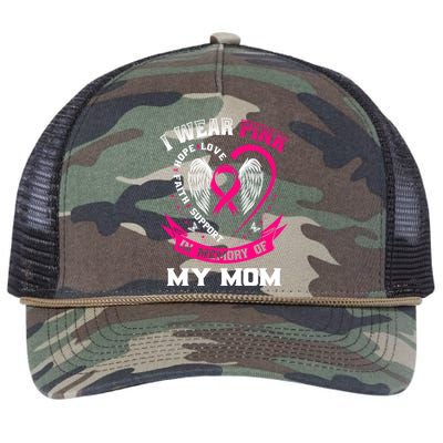 I Wear Pink In Memory Of My Mom Breast Cancer Awareness Gift Retro Rope Trucker Hat Cap