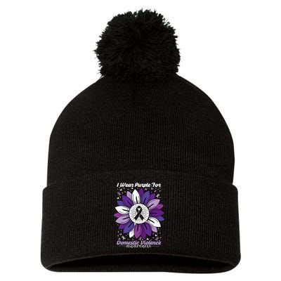 I Wear Purple For Domestic Violence Awareness Month Pom Pom 12in Knit Beanie