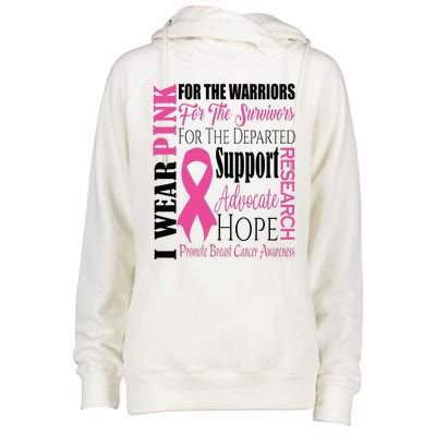 I Wear Pink For Warriors Breast Cancer Awareness Support Womens Funnel Neck Pullover Hood