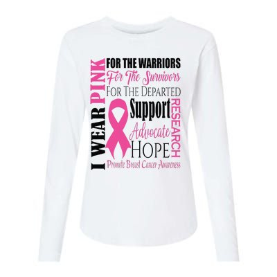 I Wear Pink For Warriors Breast Cancer Awareness Support Womens Cotton Relaxed Long Sleeve T-Shirt