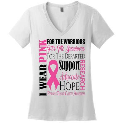 I Wear Pink For Warriors Breast Cancer Awareness Support Women's V-Neck T-Shirt