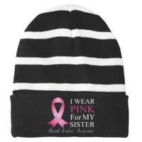 I Wear Pink For My Sister Striped Beanie with Solid Band