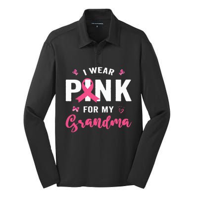 I Wear P.I.N.K For My Grandma Breast Cancer Awareness Silk Touch Performance Long Sleeve Polo