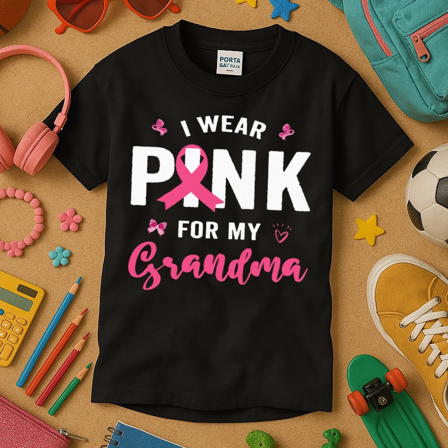 I Wear P.I.N.K For My Grandma Breast Cancer Awareness Kids T-Shirt