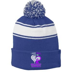 I Wear Purple For Me Epileptic Seizure Epilepsy Awareness Gift Stripe Pom Pom Beanie