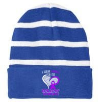 I Wear Purple For Me Epileptic Seizure Epilepsy Awareness Gift Striped Beanie with Solid Band