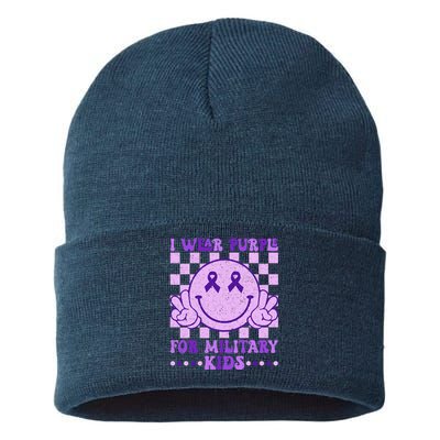 I Wear Purple For Military K.Ids Month Of The Military Child Sustainable Knit Beanie