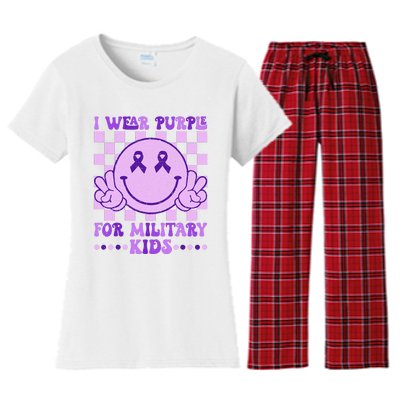 I Wear Purple For Military K.Ids Month Of The Military Child Women's Flannel Pajama Set