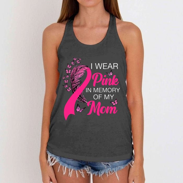 I Wear P.I.N.K In Memory Of My Mom Butterfly Breast Cancer Women's Knotted Racerback Tank