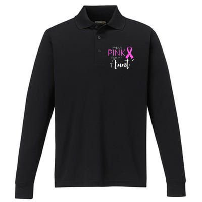 I Wear Pink For My Aunt Breast Cancer Awareness Performance Long Sleeve Polo