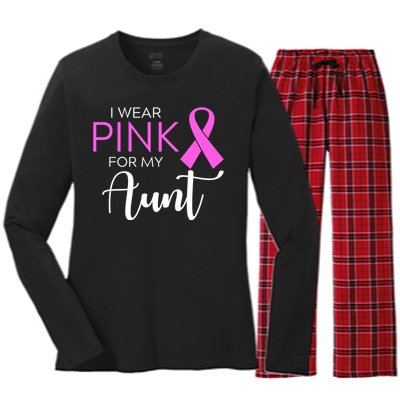 I Wear Pink For My Aunt Breast Cancer Awareness Women's Long Sleeve Flannel Pajama Set 