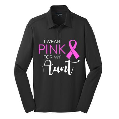 I Wear Pink For My Aunt Breast Cancer Awareness Silk Touch Performance Long Sleeve Polo