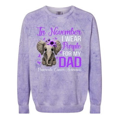 I Wear Purple For My Dad Pancreatic Cancer Awareness Month Gift Colorblast Crewneck Sweatshirt