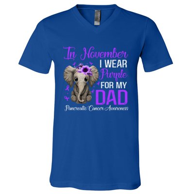 I Wear Purple For My Dad Pancreatic Cancer Awareness Month Gift V-Neck T-Shirt