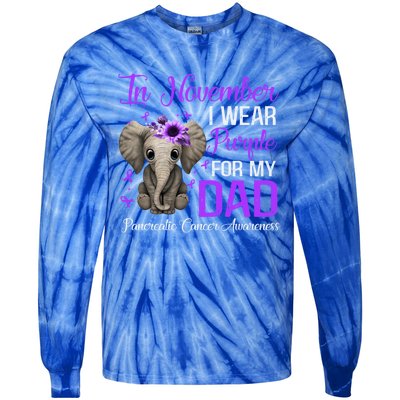 I Wear Purple For My Dad Pancreatic Cancer Awareness Month Gift Tie-Dye Long Sleeve Shirt