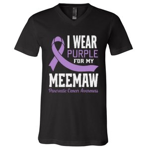 I Wear Purple For My Meemaw Pancreatic Cancer Awareness V-Neck T-Shirt