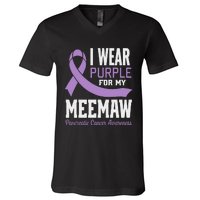 I Wear Purple For My Meemaw Pancreatic Cancer Awareness V-Neck T-Shirt