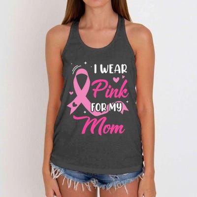 I Wear Pink For My Mom Support Breast Cancer Awareness Women's Knotted Racerback Tank