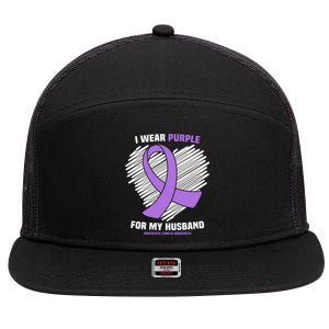 I Wear Purple For My Husband Pancreatic Cancer Awareness Gift 7 Panel Mesh Trucker Snapback Hat