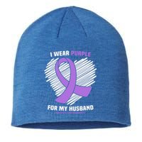 I Wear Purple For My Husband Pancreatic Cancer Awareness Gift Sustainable Beanie