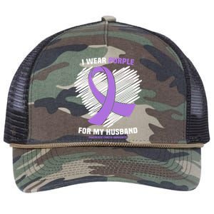 I Wear Purple For My Husband Pancreatic Cancer Awareness Gift Retro Rope Trucker Hat Cap